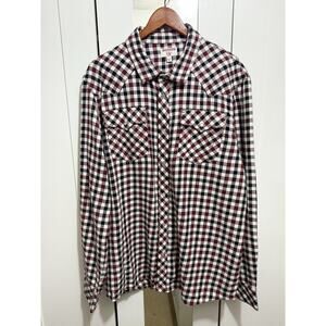 True Religion Black Red Plaid Flannel Pearl Snap Western Shirt Top Mens Size XXL